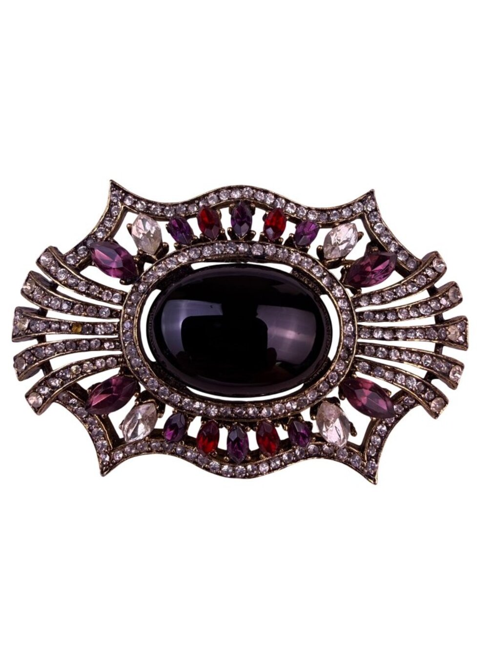 Vintage Women’s Gold Tone & Silver Tone Rhinestone Oval Brooch Adjustable